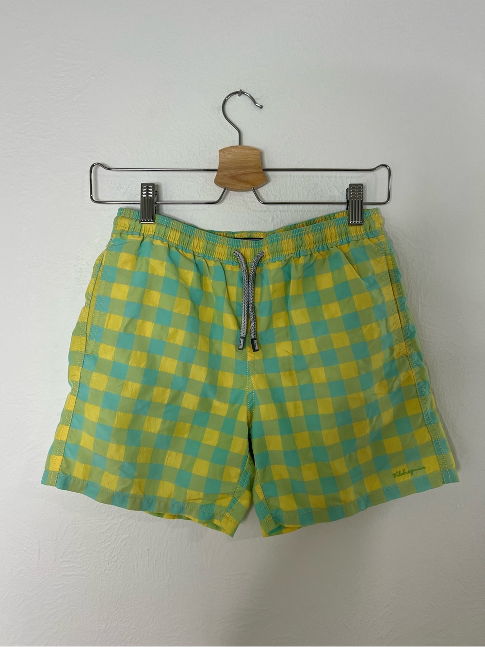 Boys Vilebrequin Yellow and Aqua Checkered Swim Trunks size 12